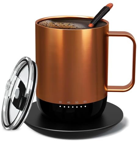 Vsitoo S3 Pro 14oz Smart Self Heating Coffee Mug,Heated Coffee Mug with Auto-Sensing AI Heats Drinks to 120-150°F Hands-Free.Perfect for Home/Office,Ideal Gift fo Men/Women，Copper