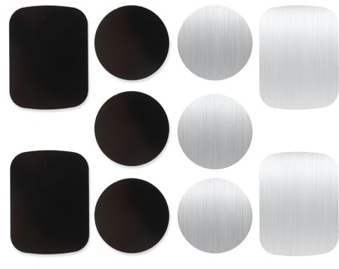 Bewudy 10 Stück Metallplättchen Selbstklebend Set, 40mm Metallplatte für Magnete Dünn Edelstahl Metallscheiben, Schwarz und Silber Metall Platte Kompatibel mit Magnet kfz Handyhalter (Rechteckig+Rund)