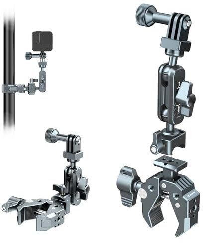 Leaplumin Camera Clamp Mount for Gopro Camera,360° Ballhead Magic Arm with NATO Clamp, Camera Monitor Mount with 5 * 1/4” Screw Holes, 1/4” Thread to NATO Clamp Suitable for Camera/Phone Mount