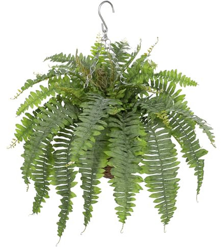 Briful Künstliche Hängepflanze Boston Farn – 3 Stilvarianten – ca. 60–80 cm – Hängende Dekopflanze Kunstpflanzen Hängefarn im Korb für Innen & Überdachten Balkon