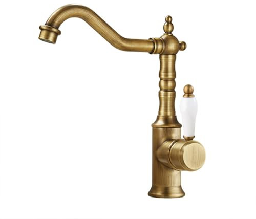 Robinet De Cuisine Robinet Evier De Cuisine Rétro Antique Style Pivotant À 360° Laiton Monocommande Bec Haut Mitigeur Cuisine, Eau Chaude Et Froide Réglable, Mitigeur Évier, Bronzé