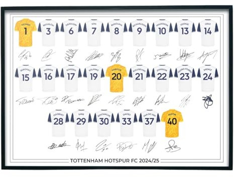 Football Print Shop signiertes Team-Poster 2024-25, Autogramm von Full Squad, Tottenham Hotspur FC Geschenke, Wandbild-Druck, A4-Druck