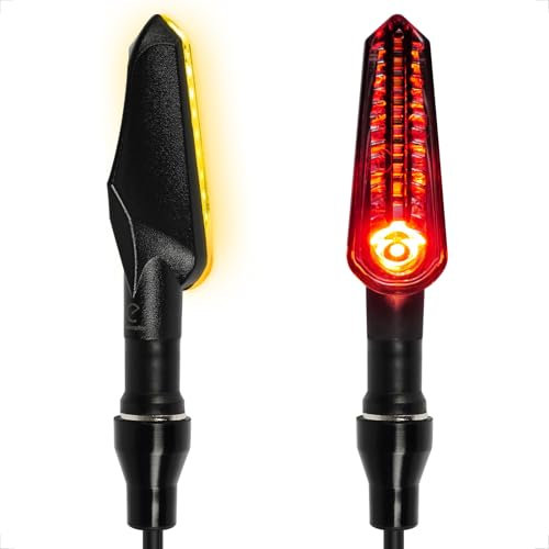 evermotor Laufeffekt Motorrad Blinker LED e-geprüft, 2 Stück 12V 2-in-1 Lauflichtblinker& Rücklicht, Sequenzieller Blinker mit M8-Gewindebolzen, IP67 wasserdicht