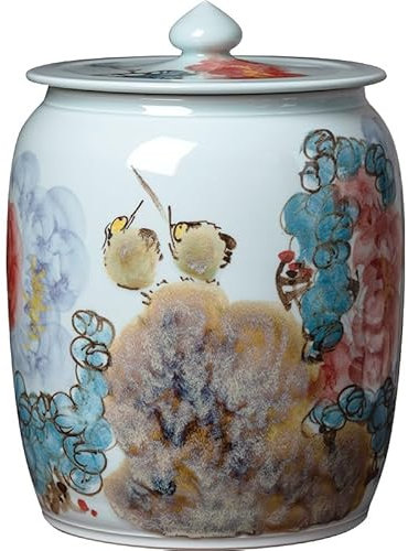 Large Ceramic Rice Container With Lid Sealed Rice Dispenser Ceramic Jar For Rice Ceramic Rice Storage Box Classic Food Storage Bucket Classic Food Dispensers Household Rice Storage Box 15KG(Capacity 1