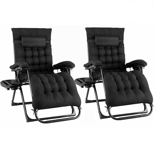 TLGREEN 2er Sonnenliege Liegestuhl, klappbare Gartenliege, Verbreitert mit Kissen, Wetterfest, Verstellbare Rückenlehne, mit Kopfstütze, Getränkehalter, Belastbar 160 kg, für Garten, Pool (Schwarz)