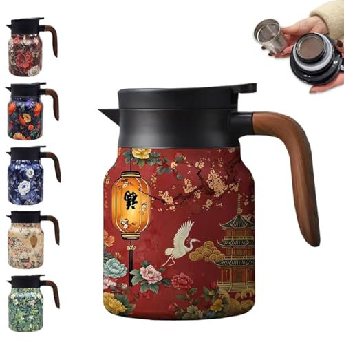 Vintage Floral Pattern Tea Thermos Built-in Infuser, Vintage Floral Pattern Tea Thermos, Stainless Steel Thermal Carafe with Lid for Hot Drinks(800ml) (D)