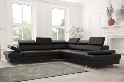 Friderik Ecksofa Echtes Leder Galaxy MAX Ledersofa 280×280 Schlaffunktion (Schwarz, Rechts)
