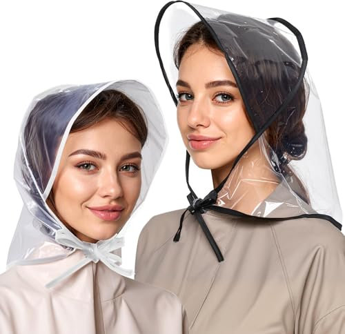 6 Pcs Women's Rain Bonnet with Visor Clear Waterproof Rains Scarf Protect Hairstyle Plastic Rain Caps for Women Light Rainy Drizzle Humidity Weather Black White 45.28 × 13.78 Inches Polyethylene