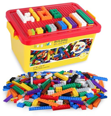 burgkidz Bausteine 520-teiliges Set, 500 Grundbausteine in 10 Farben Inklusive Räder, Fenster und Türen, Schüttgutblock mit wiederverwendbarer Aufbewahrungsbox für Kinder 4-8 Jahre Jungen Mädchen