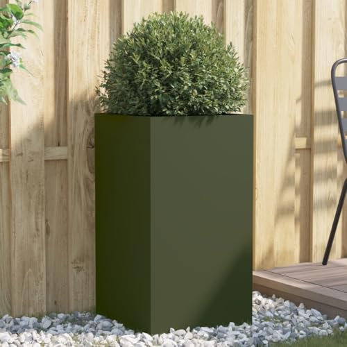 NQJIBUE Article-Pot de fleurs vert olive 42 x 38 x 75 cm en acier, pelouse et jardin, jardinage, pots et jardinières