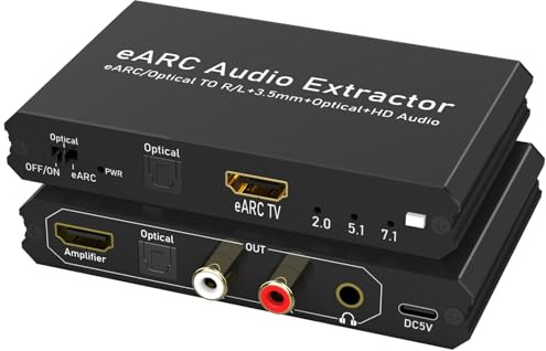 Tendak 192KHz eARC/ARC Audio Extractor, Digital to Analog Audio Converter, HDMI eARC/ARC + Optical to HDMI + Optical + L/R + 3.5MM Stereo for HDTV Soundbar Speaker Amplifier Headphones