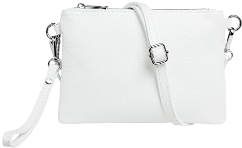 Caspar Kleine Leder Clutch Damen Umhängetasche Abendtasche mit verstellbarem Schultergurt & Handschlaufe - CLASSIC LINE - Modell No.852 - Made in Italy, Farbe:weiß