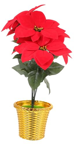 HAMPPLIES Fiori Artificiali Natalizi Piante Finte Stella di Natale Rosso, Decorazione senza Potatura, Manutenzione Zero per Festa e Casa