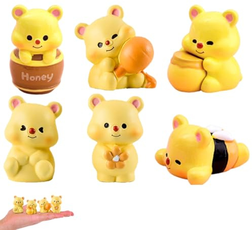 6PCS Bear figurine,Mini Bear Figures Cake Topper,Cute Bear Party Supplies Mini Landscape Decor Dollhouse Desktop Garden Decoration(Yellow)