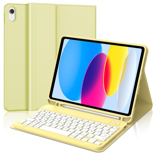 JADEMALL Clavier pour iPad A16 11 EME Generation 2025/10 EME Generation 10.9 2022, AZERTY Français Clavier Bluetooth Magnétique Détachable pour iPad A16 11ème/10ème Génération 2025, Jaune