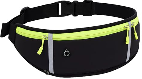 Running Belt Waist Pack Adjustable Fanny Pack, Large Capacity Sports Bum Bag, Water Resistant Running Pouch, Waist Belt for Phone & Water Bottle Holder, Multiple Pockets & Headphone Port for Men Women