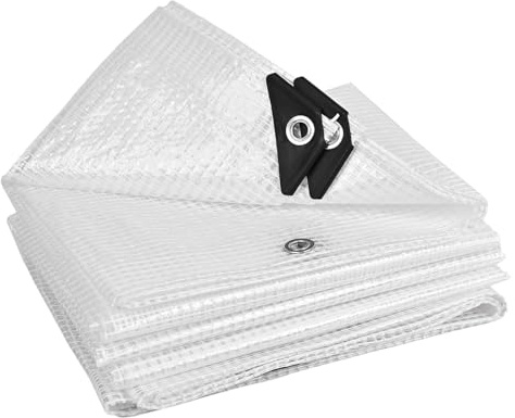 175GSM Clear Tarpaulin Waterproof Heavy Duty (10ft x 13ft) / (3m x 4m) Tarpaulin Sheet with Reinforced Eyelets | UV/Tear Resistant Multipurpose Weatherproof Tarp for Garden, Farming, Camping