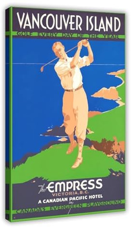 UIYTYBGAG Vintage-Reiseposter Golf Vancouver Island, Leinwand, Poster, Schlafzimmer, Dekoration, Landschaftsdekoration, Geschenk, 30 x 45 cm