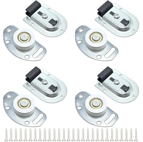 4 Pack Sliding Closet Door Hardware Kit, with 4 Pcs Top Brackets, Ball Bearing Wheels, for Wardrobe Doors, Cupboards Sliding Door Roller