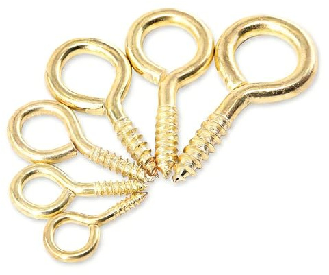 HKDZ 280 Pcs Copper Plated Screw Eyes and Eye Hooks Assortment Kit - 11 Sizes Rustproof Self-Tapping Eye Bolts for Wood, Cork, Jewelry Making, Indoor Plants & Outdoor Hanging Hardwarexa