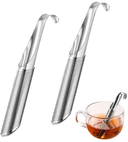 2 PCS Tea Strainers Stick Pipe, Tea Diffusers for Loose Tea, Stainless Steel Tea Infuser, Speciality Tea Stick Infuser, for Single Cup Brewer, Mugs, Easy Use(Silver)