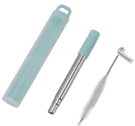 Paille à boire pliable en acier inoxydable Paille en métal réutilisable avec brosse de nettoyage Travail de voyage Paille pliante pliable télescopique écologique pour smoothies (Bleue)