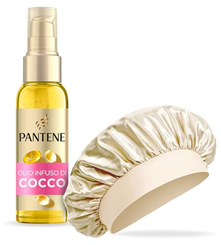 Pantene Pro-V Set Cuffia Seta Per Capelli + Olio Capelli al Cocco 100ml | Olio Nutriente Quotidiano che Idrata Intensamente e Ammorbidisce in 1 Sola Goccia, per Capelli Secchi