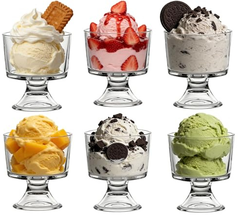 MYKAGS Premium Glass Dessert Bowls 280 Ml Set of 6, Lead-Free Crystal Glass Ice Cream Bowls, Sundae Glasses for Trifle Prawn Cocktail and Desserts for Entertaining and Everyday Use