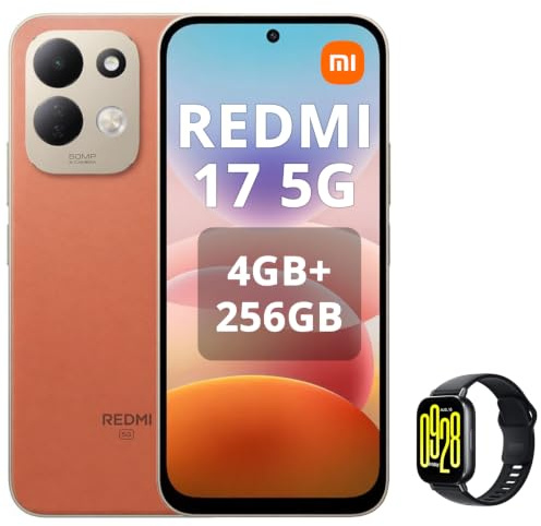 XIAOMI REDMI 17 5G Smartphone 4G+256GB,Helio G91-Ultra processore,display da 6,9 120Hz,Batteria da 7500mAh,Doppia fotocamera posteriore 50MP,Arancia,incluso Smart Watch