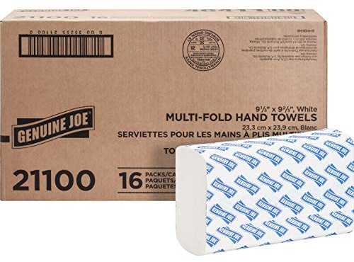 Genuine Joe Multifold Hand Towels, 9.5 x 9.10, 1-Ply, White, 250/Pack, 16 Count