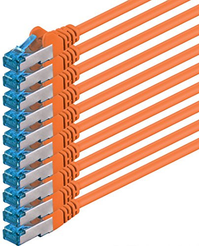 Câble réseau CAT6a Cat6 Cat6 10 Gbit/s 0,5 m | orange - 10 pièces | CAT 6a | S-FTP | double blindage