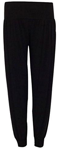 Ladies Plus Size Harem Trousers Womens Full Leggings Stretch Pants - Black 12/14