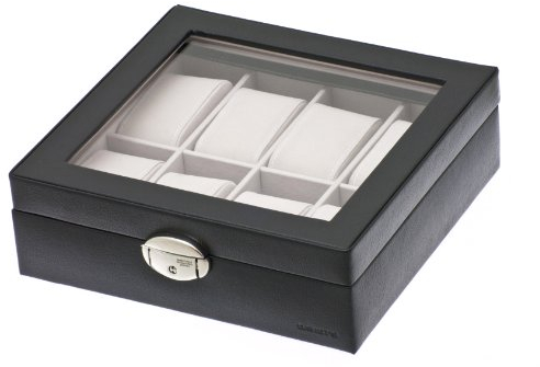 Davidt's Euclide Uni Synthetische Uhrenbox in Schwarz mit Glasdeckel für 8 Uhren 367811.01, Schwarz, Zeitgenössisch