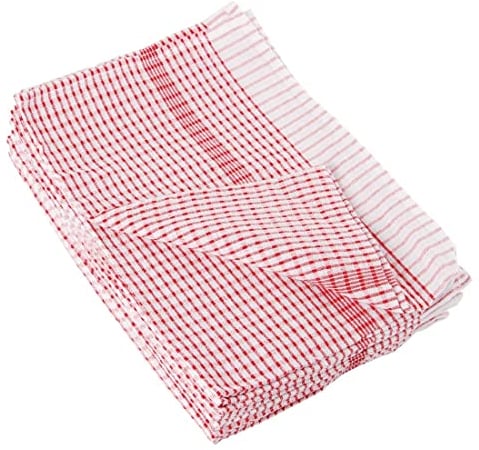 Vogue Wonderdry Tea Towels (Pack of 10), Red, Size: 76(L)x51(W)cm/30x20 inch, 198 gsm Polycotton, Colour Coded Cleaning, For Fast & Thorough Drying, Wash at 40°C, Professional & Home Use, CC595