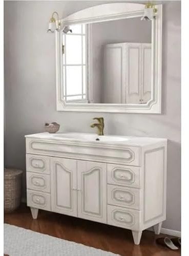 Bagno Italia Arredo Bagno 120cm mobile arte povera bianco decapè con specchio Mobili lavandino in ceramica I