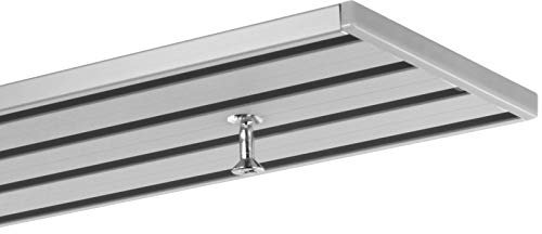 GARDINEUM 1,20 m Gardinenstange, alle Längen bis 4,00 m möglich, Aluminium, alu-silber eloxierte Oberfläche 3-läufig vorgebohrt