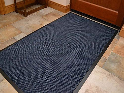 Machine Washable Blue Black Heavy Quality Non Slip Hard Wearing Barrier Mat. Available in 8 sizes (80cm x 120cm)