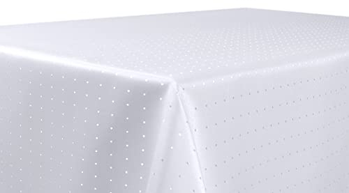 BEAUTEX Tischdecke Damast Punkte - Bügelfreies Tischtuch - Fleckabweisende, Pflegeleichte Tischwäsche - Tafeltuch, Eckig 130x300 cm, Weiss