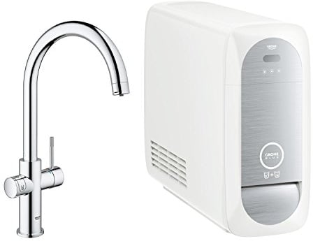 GROHE Blue Home Duo | Küchenarmatur - 2-in-1 TRINKWASSERSYSTEM und Spültischarmatur | gekühlt, gefiltert, mit KOHLENSÄURE C-Auslauf, chrom | 31455000