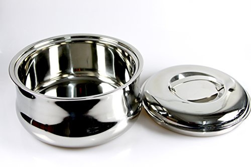 India Bazaar New Double Wall Stainless Steel Insulated Hot Pot Food Warmer Serving Dish Lided Casserole Round Hotpot Food Storage (1400ml)