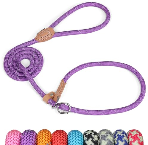 Grand Line Retrieverleine mit Zugstopp, 150 cm Moxonleine Reflektierende Hundeleine, Sicher Dauerhafte Trainingsleine Moxonleine für Kleine Mittlere und Große Hunde - 6mm, Lila