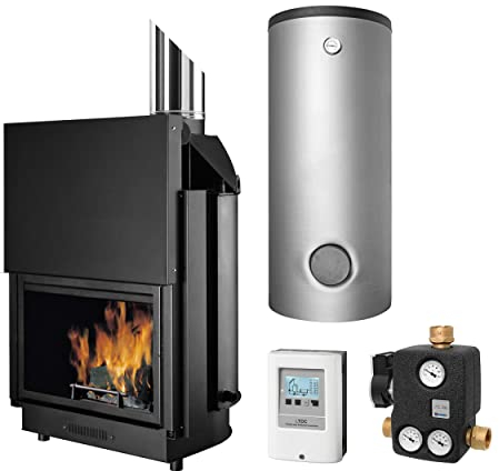 Edilkamin KS1036 Aquatondo 29 Flat PLUS CS Wasserführender Kamineinsatz Komplett-Set 1000 L Hygienespeicher + 1 SWT