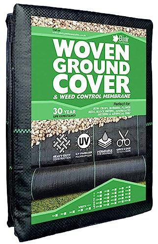 Elixir Gardens Heavy Duty Woven Weed Control Membrane | Ground Landscape Fabric for Paving, Aggregates, Decking, Mulch & Bark | 5m x 10m