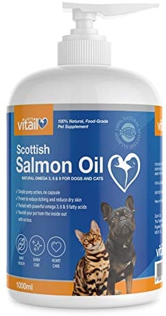 Zipvit Salmon Oil for Dogs 1 Litre, 100% Pure Scottish Salmon Oil. Natural Omega 3, 6 & 9 Supplement for Dogs and Cats. Supports Healthy Coat and Skin and Maintains Joint and Brain Health.