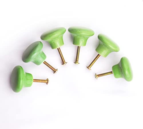 YEQOO Ceramic Porcelain china Vintage Round Style Bedroom Door Cabinet Cupboard Drawer Knob Pull Handle, Button shape,Set of 6 (Green)