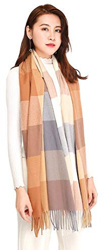 Longwu Women Soft Cashmere Wool Scarf Large Pashminas Shawl and Wrap Warm Stole Blanket-Camel(Size: One Size)