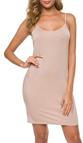 Malist Women Full Slip Crewneck Adjustable Spaghetti Strap Cami Under Dress Nude Medium