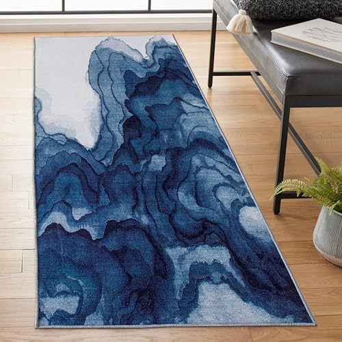ReaLife Teppich - Maschinenwaschbar - aus Premium-Recyclingfasern hergestellt - Abstract Contemporary Blue, 75 x 180 cm