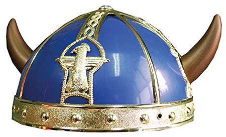 Lot de 6 - Casque de Viking/gaulois Bleu avec 2 Cornes
