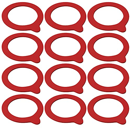 Wellgro Einmachglas mit Bügelverschluss - 1540 ml Bügelverschlussglas - Glas Made in Germany - Menge und Farbe wählbar, Farbe:Rot, Stückzahl:12 Dichtringe
